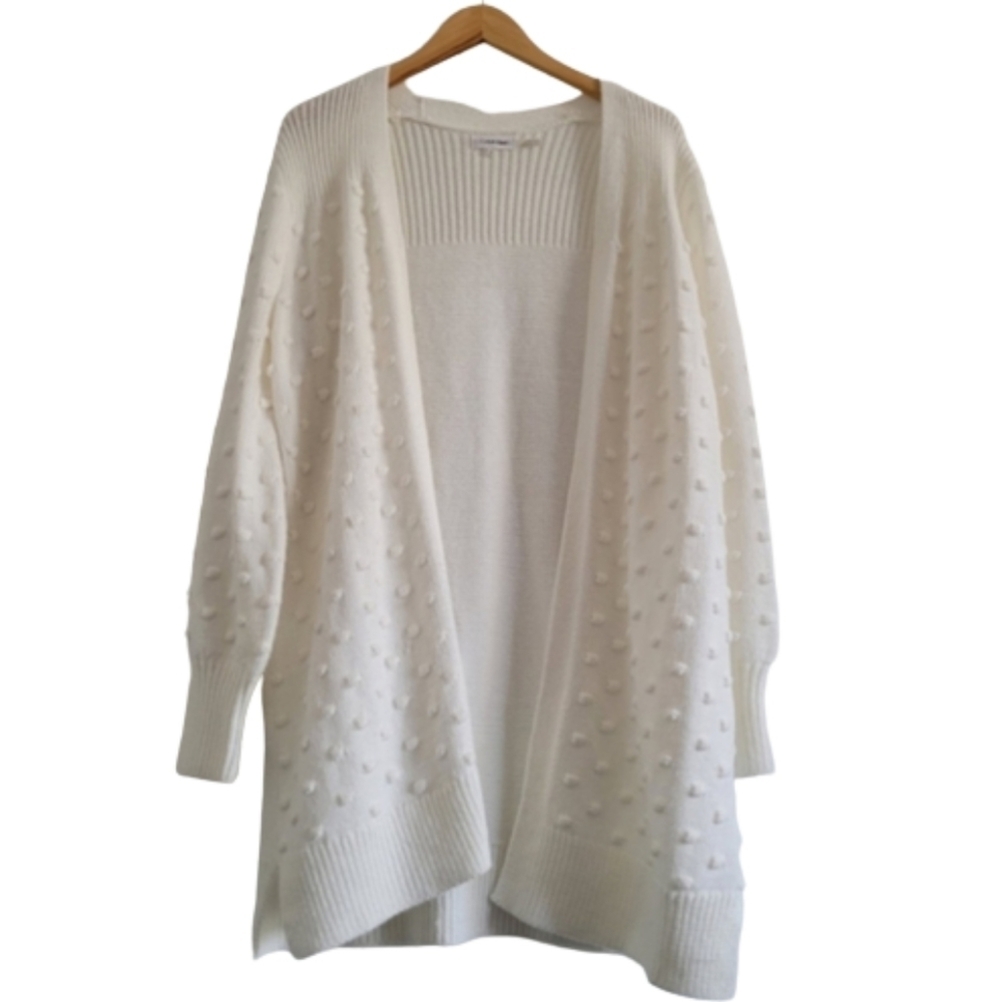 Calvin klien white knit dotted cardigan sweater
